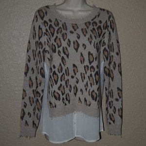 Sz M SOH Animal Print Blouse Contrast Long Sleeve Sweater